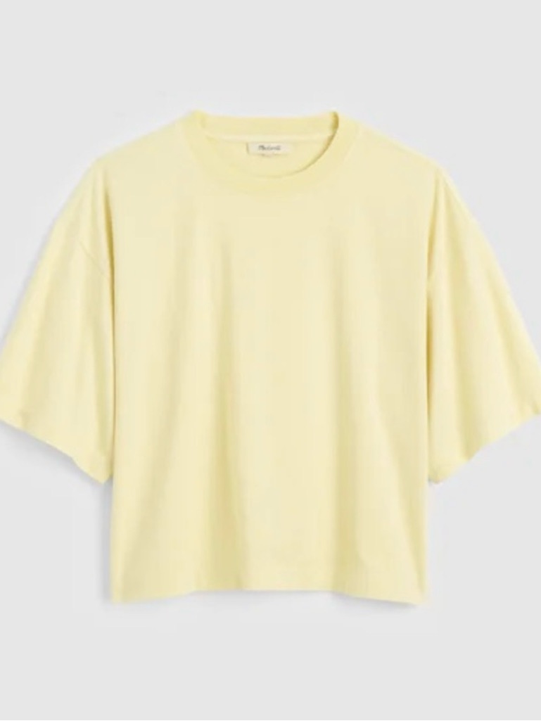 Nwt Madewell The Boxy Crop Tee Short Sleeve Allday Jersey Sheer Pineapple Yellow